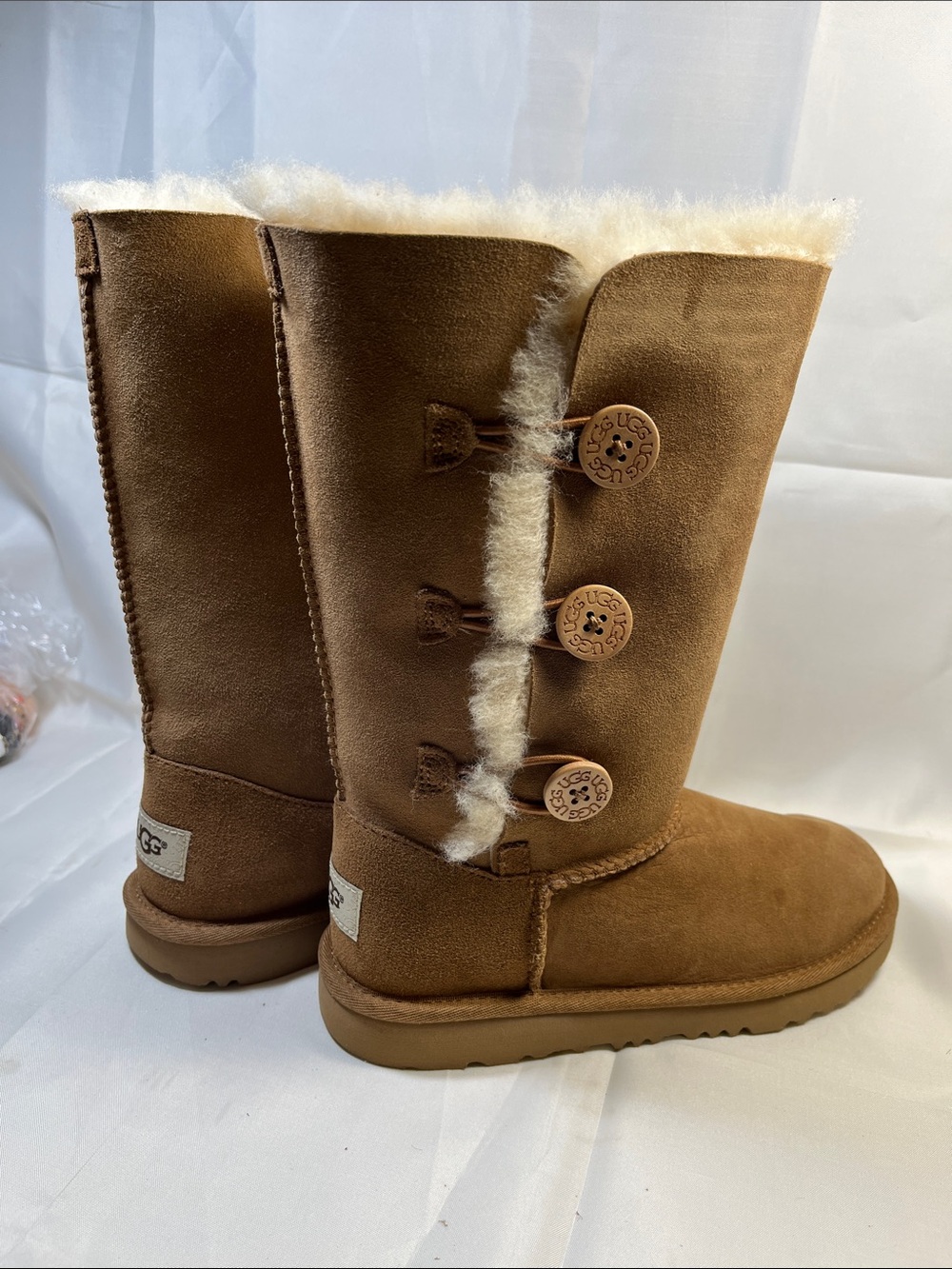 UGG Tall Button Boots in Chestnut Brown with Cream Shearling